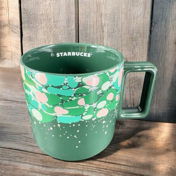 Starbucks Holiday Venetian Marble Forest Green Ceramic Coffee Mug 12oz Cup - Picture 1 of 11